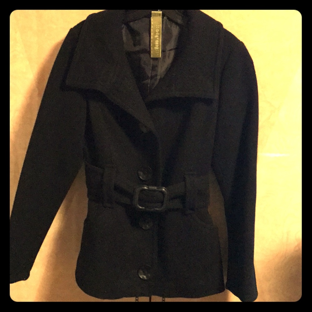 Black winter coat with belt